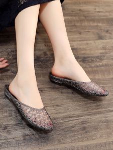 Dép Nhựa Trong Suốt Cho Phòng Tắm Và Nhà Dép Đế Bằng Chống Trượt Mùa Hè Thoáng Khí Cho Phụ Nữ Dép Đế Bằng PVC