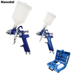 Nasedal 1.4Mm 0.8Mm Hvlp Phun Kit Xe dụng cụ sơn 600Ml 125Ml Cup Airbrush Khí Nén công cụ xịt Thiết Lập Với điều chỉnh áp suất không khí Đo Cho Tường Đồ Nội Thất Mô Hình Sơn