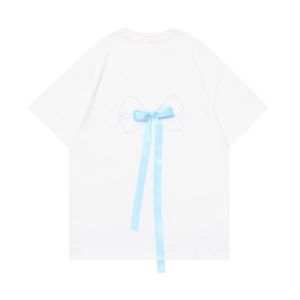 Loose Fit Cotton T-Shirt Womens Short Sleeve Butterfly Knot Design Summer Sweet Cool Style College Girls Printed round Neck