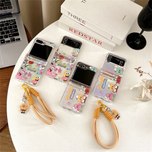 Cartoon SpongeBob Family Full Cover Foldable Screen Phone Case Transparent Protective Shell for Samsung ZFlip7/6/5/4/3 Cute Flip Cover