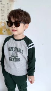 Set bộ tay dài raplang cotton da cá họa tiết in chữ thể thao cho bé trai 1 đến 7 tuổi BERNIE 0424B27