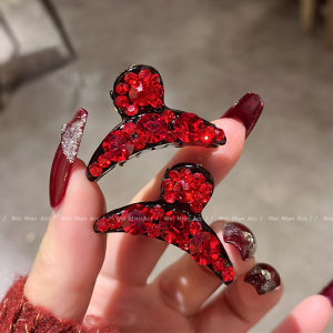 Red Diamond Embedded Hair Clip Womens Fashion Side Bangs Hair Accessories New Years Style Versatile Korean Version Headwear
