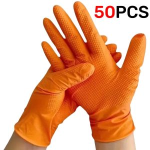 New Heavy Duty Nitrile Work Gloves Orange Disposible Latex Free PVC Gloves for Car Industry Gardening Care Cooking Tools