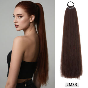 ต่อผมหางม้าสังเคราะห์ยาวตรง - ไฟเบอร์ทนความร้อน ดีไซน์ DIY พันรอบแบบนุ่มพร้อมยางรัดสําหรับผู้หญิง