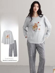 MiiOW | Pure Cotton Sleepwear Womens Long Sleeve With Chest Pad Spring Autumn New Style Outwear Home Clothes Cat Person MiiOW