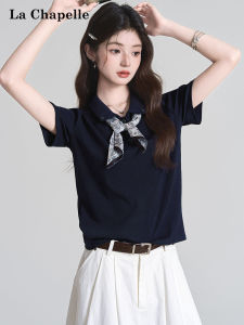 La Chapelle | Polo Collar Silk Scarf Tie Short Sleeve Tshirt Slim Fit