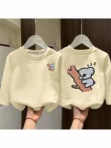 Cotton Long Sleeve Childrens T-shirt Cartoon Koala Design Breathable Comfortable Casual Base Shirt for Boys And Girls