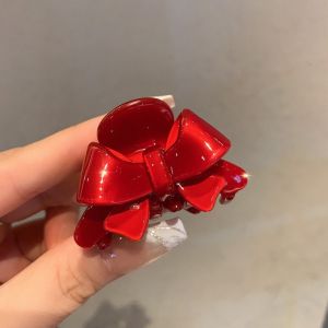 South Korea New Arrival Angora Red Bow Claw Clip Female Fancy Barrettes Updo Large Head Clip Tide