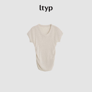 Simple Casual Waist-cinched Flax and Tencel Texture Knit T-Shirt for Fall