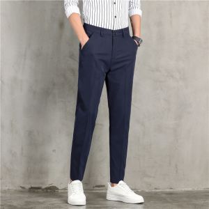 ROMON | Romon Mens Slim Fit Straight Leg Business Casual Pants Spring Summer Thin High End Nine-Tenths Length Fashionable City Style