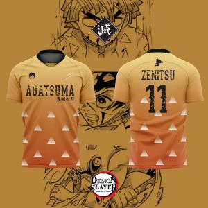 Bandai | 2026 Bandai Demon Slayer Anime ZENITSU SUN NO.11 3D Print Football Jersey for Mens Tshirt Summer Sports Casual Tees Kids/Adult