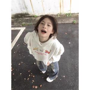 American Style Hoodie Womens Spring Autumn Cotton Loose Lazy Style Couple Oversize Jacket Printed Long Sleeve Hooded Sweatshirt