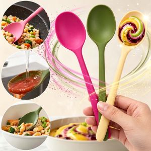 Food-Grade Silicone Spoon Stirring Long Handle Spoon Kitchen Tableware Cooking Utensil Ladle Soup Spoon Kitchen Accessory