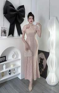 M403 Đầm Body đuôi cá dự tiệc cao cấp-chất kim sa có co giãn thoải mái