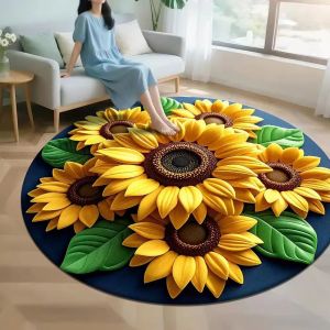Thảm Tròn Hình Hoa Hướng Dương VIKAMA Thảm Lót Chân Mềm Mại Phong Cách Bắc Âu Mô Phỏng Polyester Thảm Trang Trí Nhà Cửa Cho Phòng Khách Phòng Ngủ - Chống Trơn Trượt Chống Thấm Nước