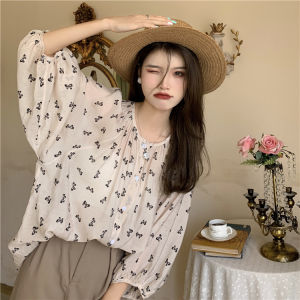 chaqi | Polka Dot Summer Shirt Womens Loose Long Sleeve Transparent Sun Protection Bubble Cardigan Top Vintage Hong Kong Style Chiffon