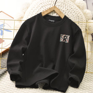 Boys Casual round Neck Long Sleeve T-Shirt Spring Autumn Solid Color Base Layer Shirt Comfortable Breathable Sweat Absorbent