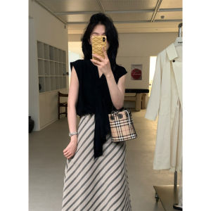 YUEZHONGWEI | French V-neck Draped Sleeveless Loose Womens Shirt Summer Design Sense Slimming Loose Feeling Top Commute Style Pure Color