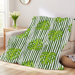 Beast Kingdom | Monstera Stripes Four Season Flannel Blanket Soft Plush Skin Friendly Sofa Blanket A Great Gift Item