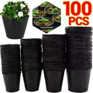 Polocat 100/50PCS Thickened Seedling Bag with Holes Plastic Flowerpot Flower Plant Breathable Container Garden Vegetable Planting Pots