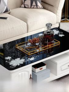 Economic Wooden Tempered Glass Coffee Table Living Room TV Cabinet Combination Home Use Small Apartment Sofa Tea Table Desk