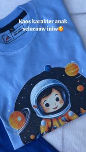 Kaos Anak Lengan Pendek Karakter Astronot Free SABLON Nama Bahan Cotton Combed 30S