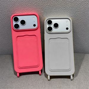 Soft Silicone Wallet Candy Color Lanyard Back Case for iPhone 17 Air 16 15 14 13 12 11 Pro Max Plus 17E16E Card Slot Plain Cover