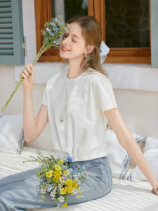 XIANGYING | White Structured T-shirt Cotton