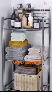 Bathroom Storage Rack Kitchen Organizer Metal Freestanding Multipurpose Storage Shelves Heavy Duty Standing Organizer Shelf Display Rack for Bathroom Kitchen