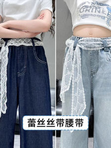 Thắt Lưng Ren Kiểu Pháp Mới 2025 Cho Nữ Quần Jeans Denim Phụ Kiện Thắt Nút Bướm Viền Ren Thanh Lịch Thắt Lưng Lụa Dài Đa Năng