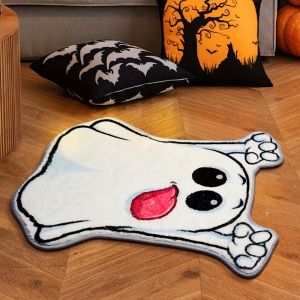 VIKAMA Ghost With Red Heart Shaped Rug Soft Non Slip Bedroom Bedside Floor Mat Gothic Halloween Home Decor