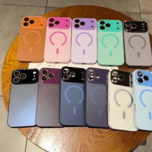 AG Frosted Big Window Lens Strong Magnetic Phone Case For iPhone 17 Air 16 15 14 13 12 Pro Max For Magsafe Wireless Charge Cover