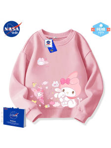 เสื้อสเวตเตอร์คอวีแขนยาวผ้าฝ้ายแท้สำหรับเด็กผู้หญิง NASA ร่วมงาน ดีไซน์น่ารัก เสื้อเชิ้ตฤดูใบไม้ผลิและฤดูใบไม้ร่วงสำหรับเด็กอายุ 3-14 ปี