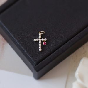 Princess Style S925 Sterling Silver 18K Gold Plated Cross Shell Pearl Zirconia Pendant Necklace Elegant Gift for Teenage Girls
