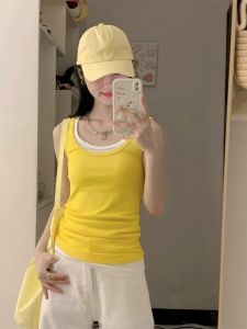 เสื้อกั๊กคอวีแขนกุดผ้าฝ้ายแท้ทรงเข้ารูปสำหรับผู้หญิง ฤดูร้อน 2024 แฟชั่นลำลอง เสื้อผ้าทำงาน แฟชั่นสตรีท เสื้อผ้าทำงาน