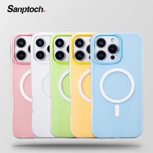 Sanptoch Cho Magsafe Matte Jelly vỏ điện thoại Cho iPhone 16 / 15/14/13/12 Pro Max Màu PC Khung + Ốp lưng TPU mềm Bìa Cho iPhone 16 Pro Max Thân Thiện Với Da chống sốc Hybrid Vỏ bảo vệ