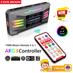 CoolMoon ARGB Controller 4in1 PWM ARGB Music Rhythm Wireless Remote 5V3P Hub Aura RGB Sync Asus Gigabyte MSI Asrock Etc