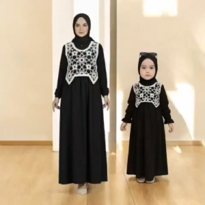 (EGSUS) Gamis anak dewasa perempuan ANGELIA bunga laser bahan knit jersey free hijab segitiga instan