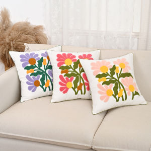 BUYNOW Flower Towel Embroidery 18x18inch Pillowcase Pastoral Fresh Classic Living Room Sofa Cushion Cover Home Bedroom Decor