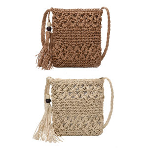 Solid Color Tassel Shoulder Handbags Women Woven Beach Casual Messenger Bag[Ueb Flagship Store]