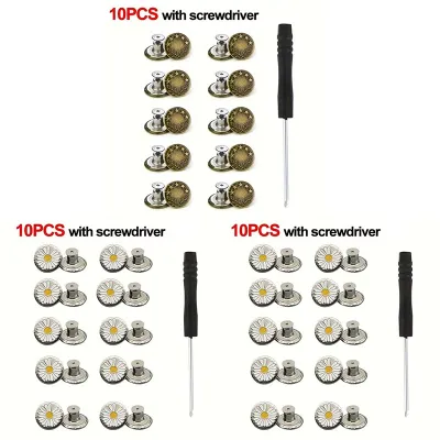10-30 Pcs Metal Jeans Buttons Replacement No-Sewing Screw Button Repair Kit Nailless Removable Jean Buckles Clothing Pants Pins