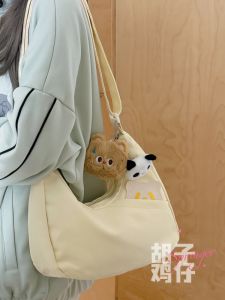 Korean Style Large Capacity Diagonal Bag Simple Cream Color Series Cute Bag for Girls Students Single Shoulder Bag Daily Match