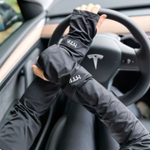 Men Ice Silk Arm Sleeves with gloves Loosing Cooling UV Protection Arm Hands Cover Driving Cycling Motorcycle Outdoor Summer Sun BlockHiking Sun Protection