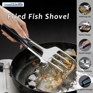 JustLiving 2in1 Household 304 Stainless Steel Fried Fish Artifact Widened Flip Fish Shovel Hollow Fried Food Clip Pancake Steak Tong Spatula Kitchen Accessories Tools Steak Clip Pancake Anti-scalding Clip