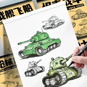 Boys Drawing Practice Book Tank War Vehicle Mecha Warrior Line Sketch Tracing Book Color by Number Book for Beginners