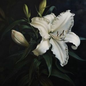 Tranh sơn dầu hoa loa kèn trắngTranh treo tường dán tường phong thủy tình yêu.CGI-931