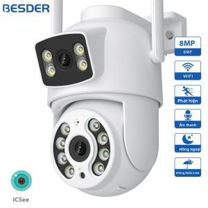 Camera BESDER 8MP WiFi PTZ Ngoài Trời Màn Hình Kép Tầm Nhìn Ban Đêm Màu Camera Giám Sát CCTV Camera An Ninh IP Với Hỗ Trợ Ứng Dụng iCSee