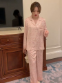 Baju Setelan Piyama Wanita Satin Premium Motif Macan Tutul Pink Renda Lengan Panjang Korean Style. 