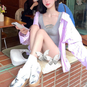 PM❀ จั๊มสูทซิปคอวีแขนยาวจั๊มสูทเอวสูงบางพอดีติ้งจั๊มสูทลําลอง ชุดกีฬาสีทึบ ชุดเดรสผู้หญิง