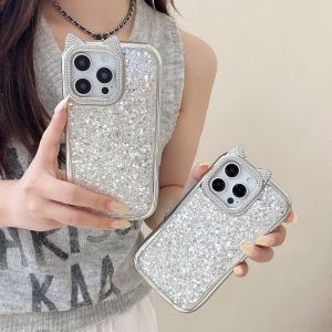 ดาวหยดกาวฝังเพชรหูแมวกันกระแทกสําหรับiPhone 11 12 13 14 15 Plus 15 16 Pro Maxน่ารักนุ่มปกหลัง 